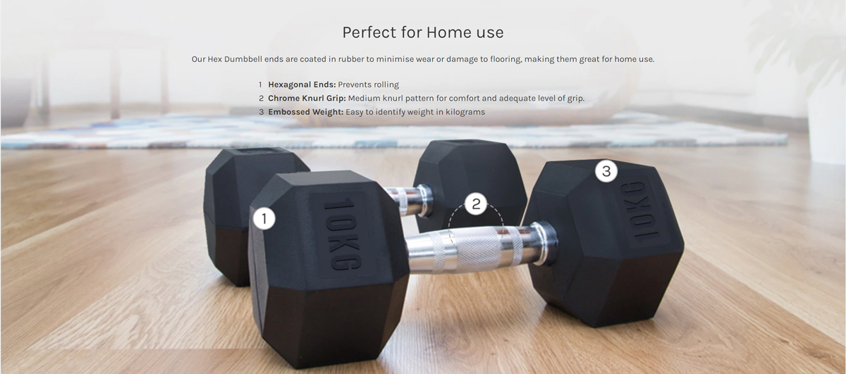 Pair of 10kg dumbbells with features